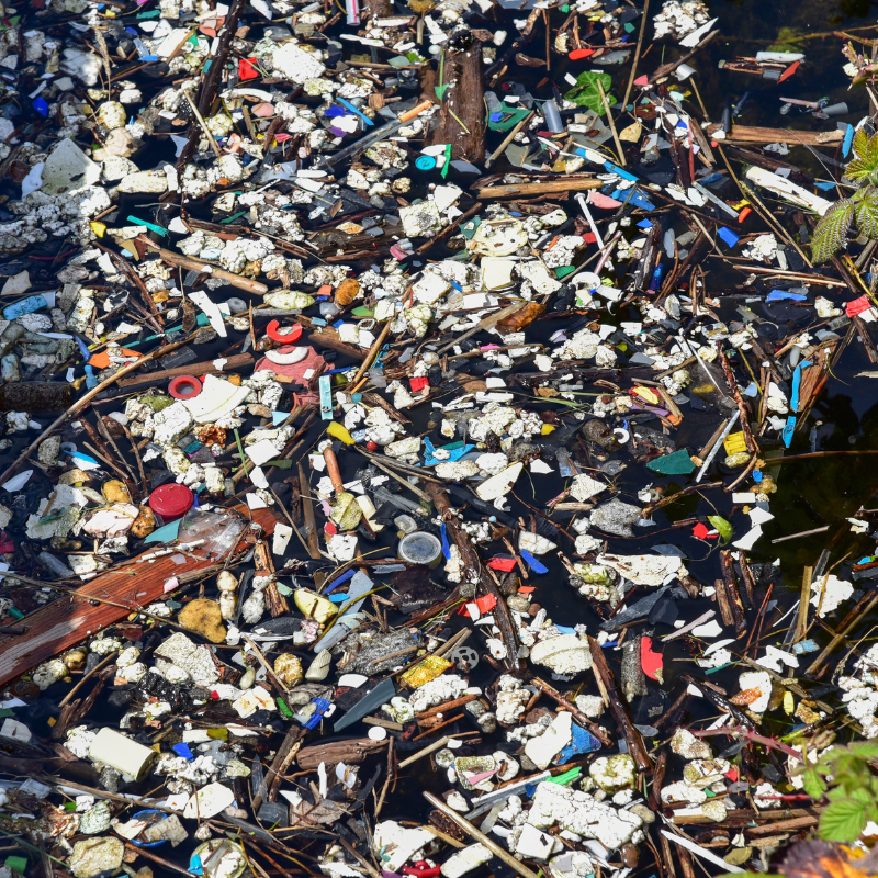 plastic garbage in a river system