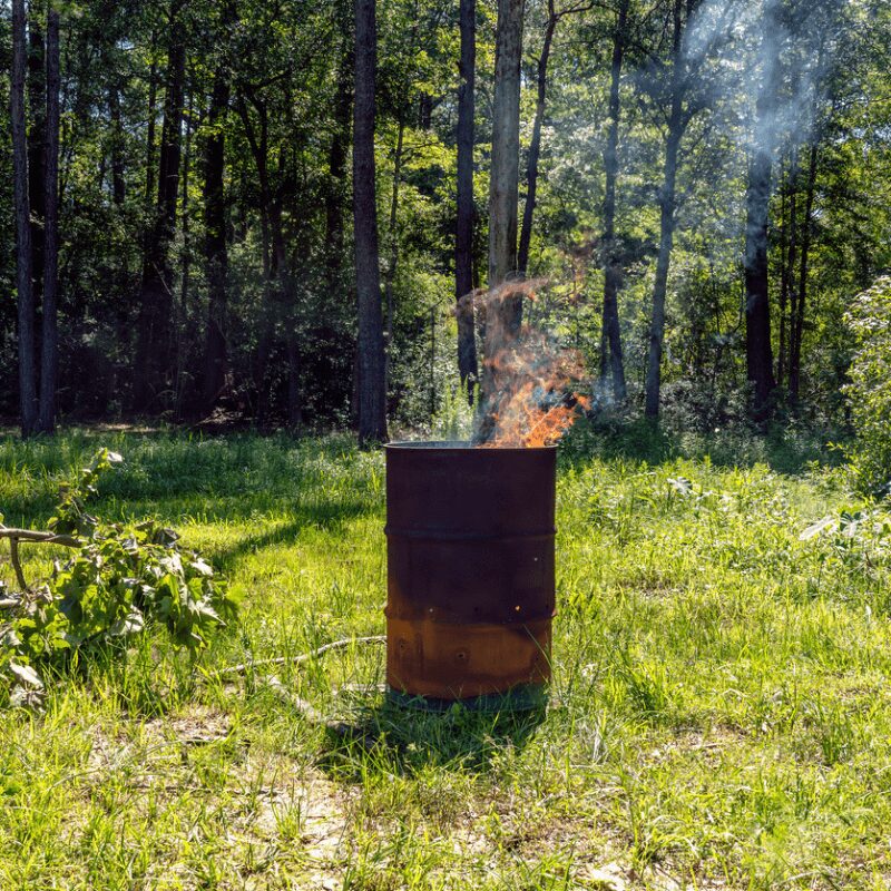 Burn barrel smoking in the backyard