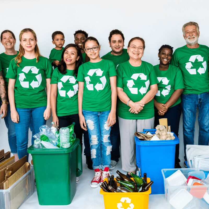 People caring for the environment by recycling